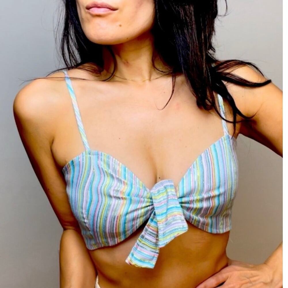 Honey Punch Rainbow Pastel Stripe Metallic Shimmer Bralette Size S